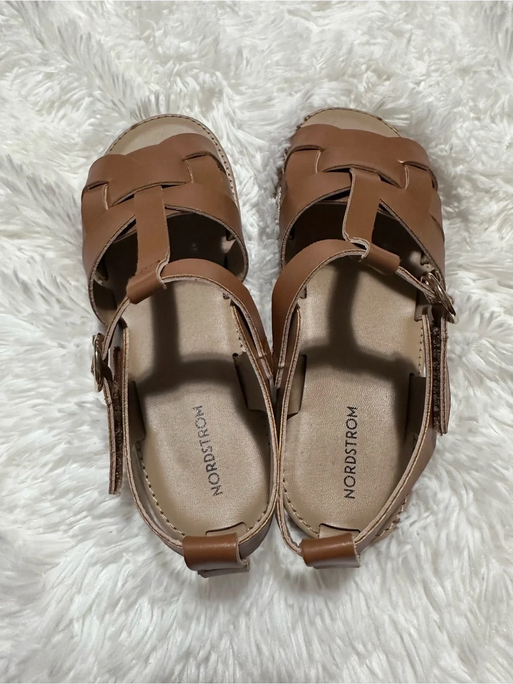 Used Nordstrom Brown Girls' T-Strap Woven Sandals size 3.